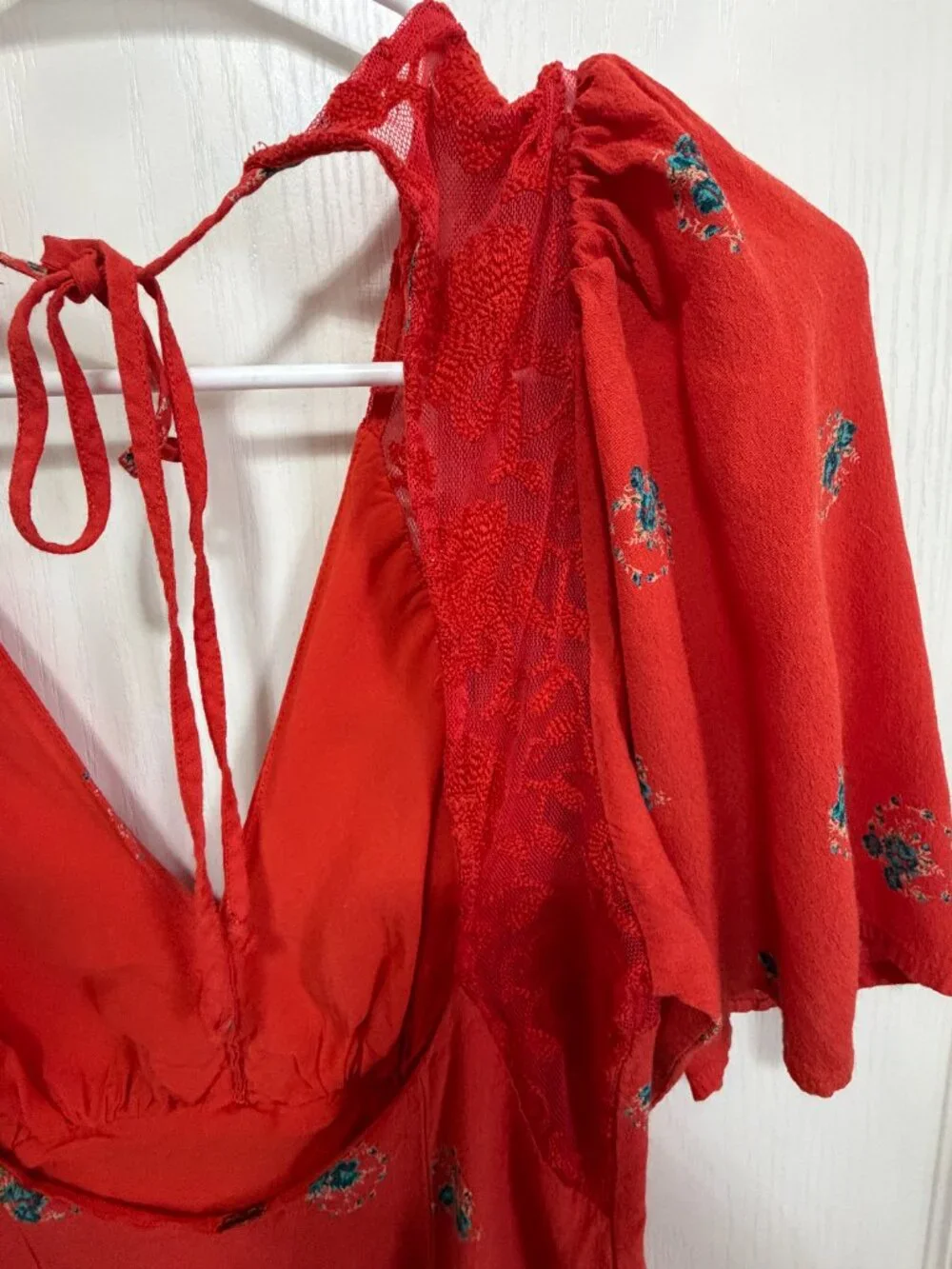 Free People Mockingbird Open Back Mini Dress Red Floral - Picture 11 of 16